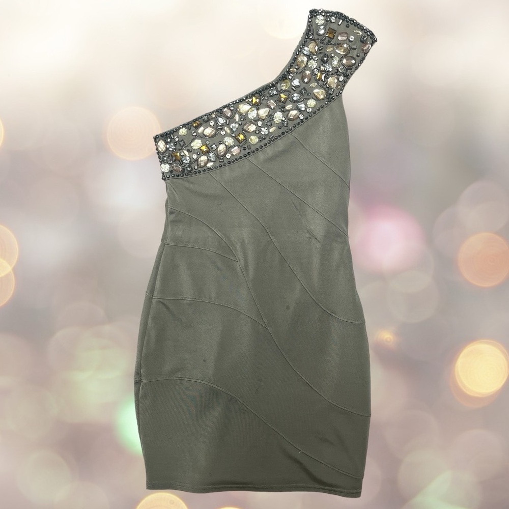 Bebe Rhinestone One-Shoulder Dress